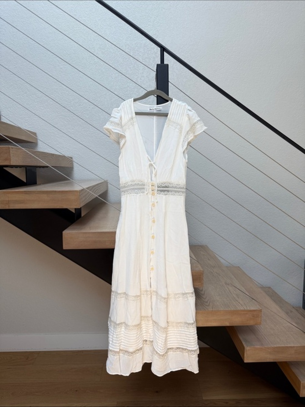Reformation Garland Lace Trim Midi Dress In Ivory